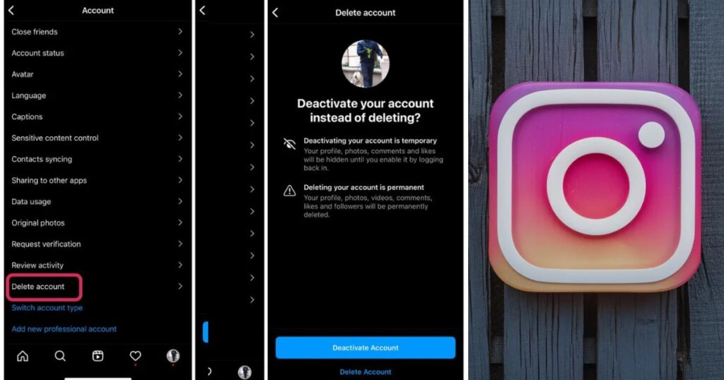 Deactivating instagram Account through Mobile App